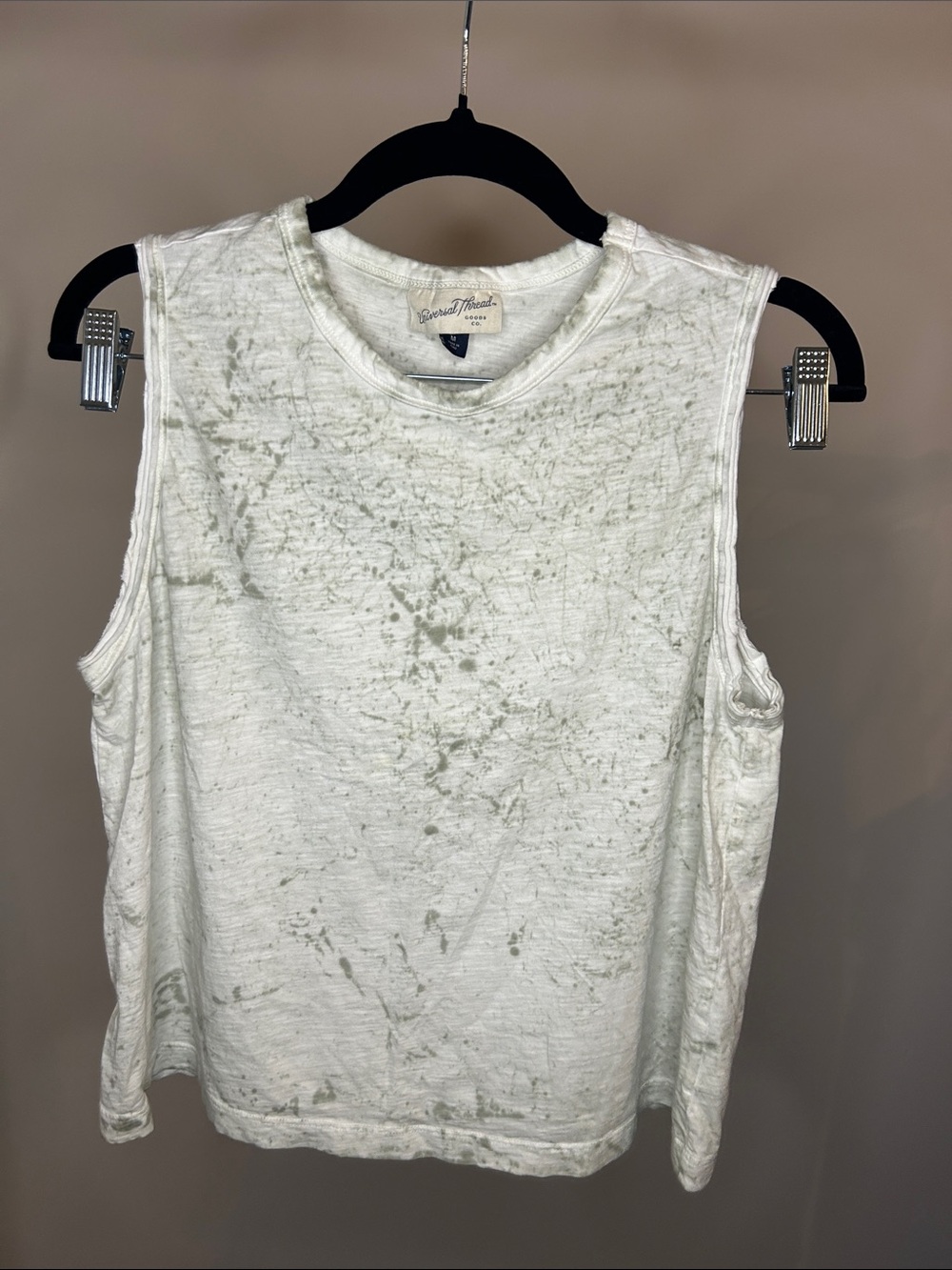 Universal Thread White Muscle Tank with Faded Gray Splotches